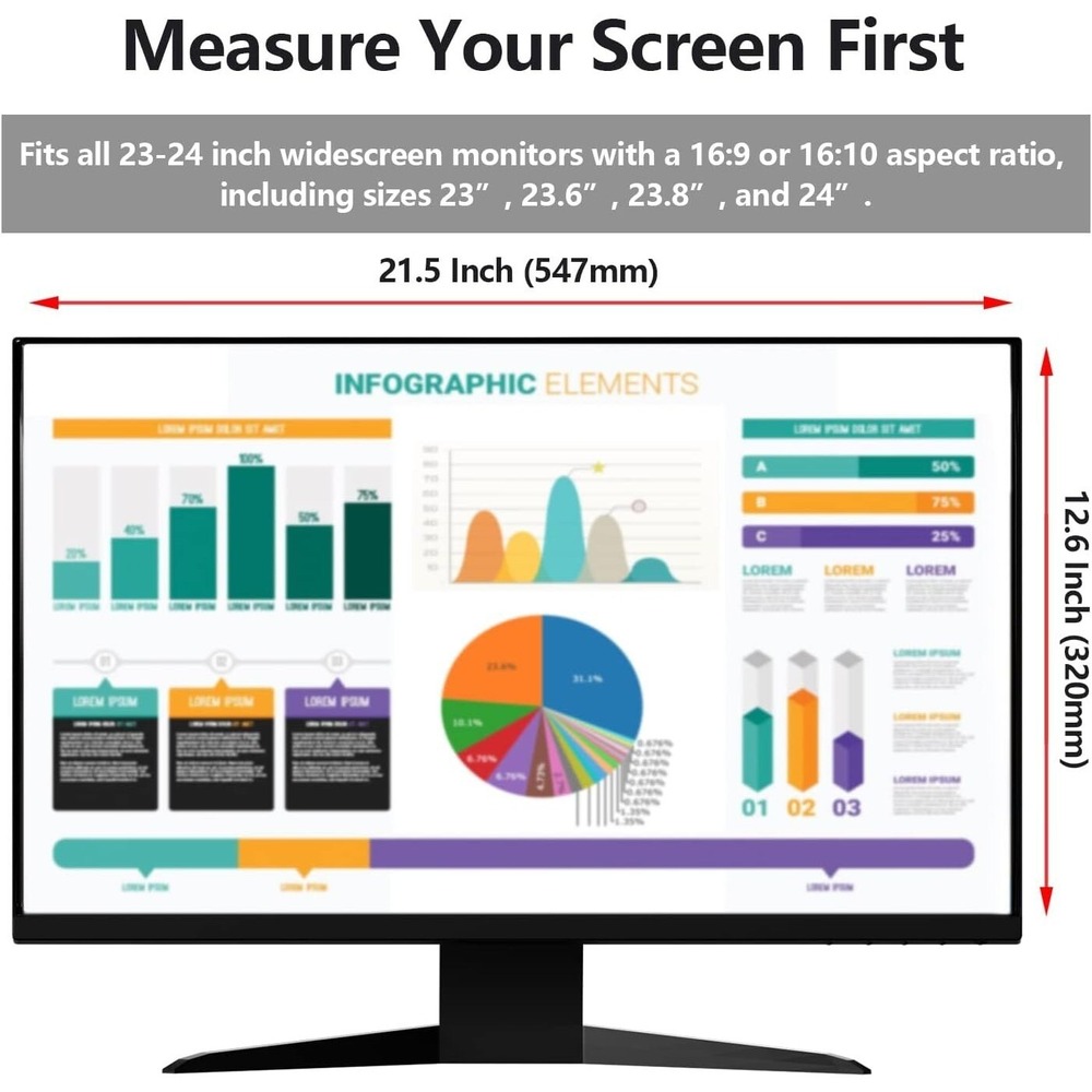 24" Computer Privacy Screen Protector Filter 16:9 Widescreen Monitor AntiGlare‎ - Picture 6 of 8